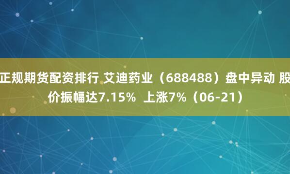 正规期货配资排行 艾迪药业（688488）盘中异动 股价振幅达7.15%  上涨7%（06-21）